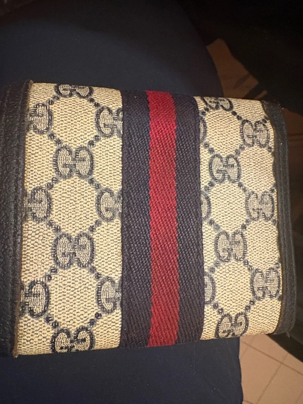 Gucci CLASSIC VINTAGE Wallet Red Navy WEB STRIPE Canvas Leather - Picture 3 of 9